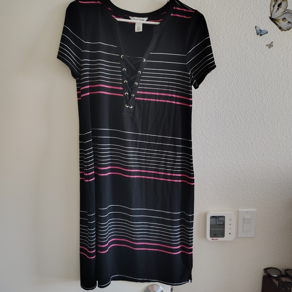 White House Black Market Dresses & Skirts - White House Black Market Black Dress with Pink & White Stripes